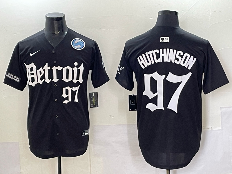 Men 2025 Detroit Lions 97 Hutchinson Black NFL jersey 006